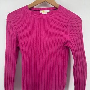 Boden Womens Pink Pointelle Ribbed Crewneck Sweater K0738 Cotton Blend Size M